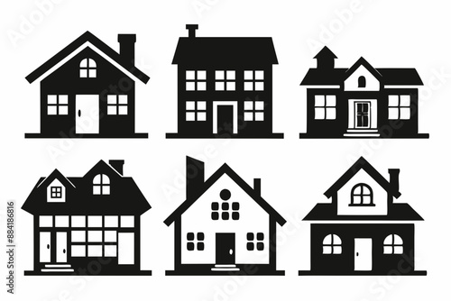 House icon set, Collection home icons. Set of real estate objects and houses black icons isolated on white background. Vector illustration.  © Trendy Design24