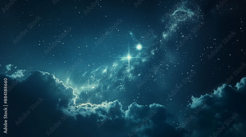 scene with space, blue sky with clouds, A fantastic night sky, nostalgic, cosmic, planet, aesthetic space background scene with space, blue sky with clouds, A fantastic night sky, nostalgic, cosmic, planet, aesthetic space background