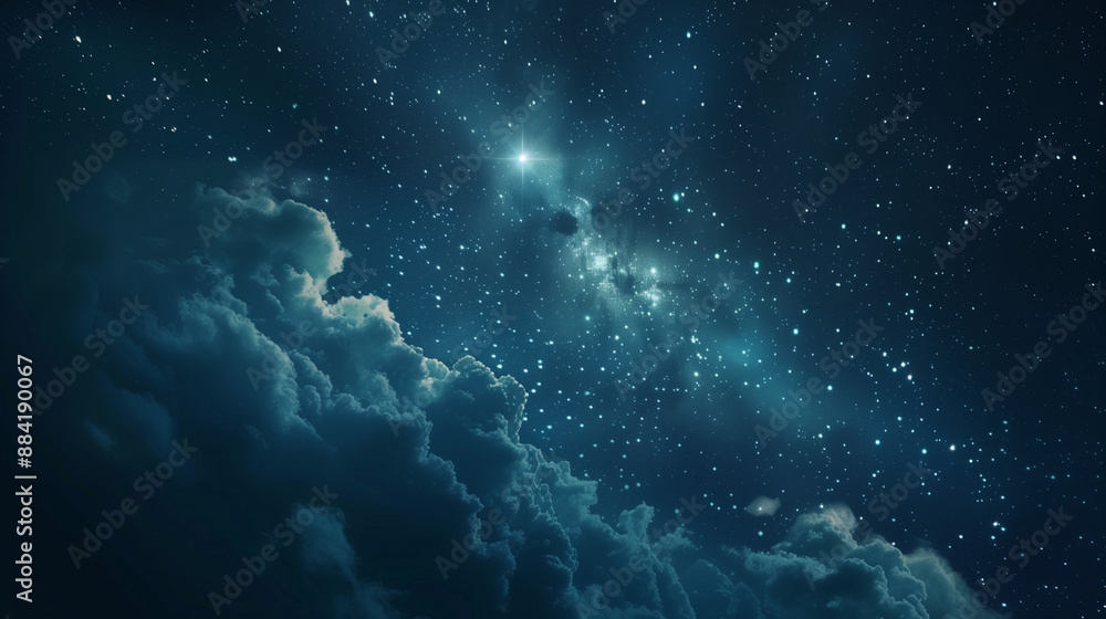 scene with space, blue sky with clouds, A fantastic night sky, nostalgic, cosmic, planet, aesthetic space background scene with space, blue sky with clouds, A fantastic night sky, nostalgic, cosmic, planet, aesthetic space background