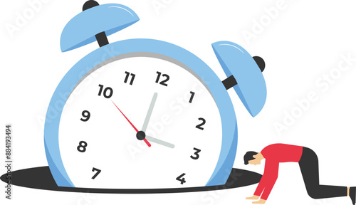 Big clock fell into a pit. Modern vector illustration in flat style

