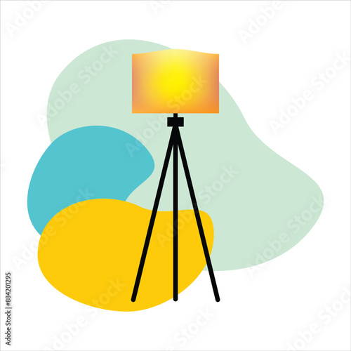Crosscut living room floor lamp vector, modern tripod lamp illustration