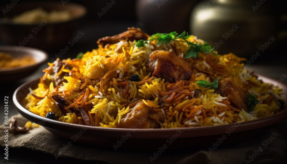 Gourmet biryani with saffron rice and chicken Gourmet biryani with saffron rice and chicken