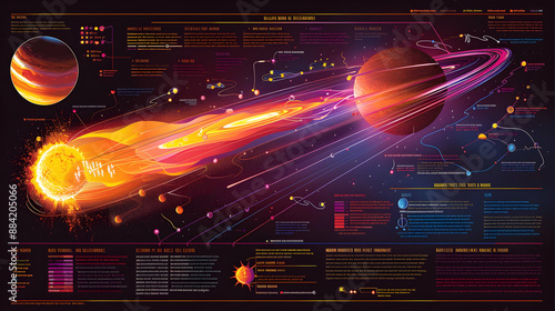  An infographic showing the effects of a solar flare on a solar planet's magnetosphere, with detailed diagrams and explanations 