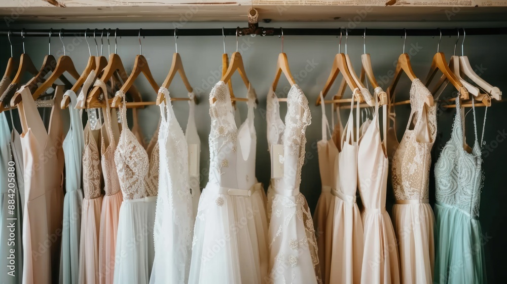 Beautiful Dresses Hanging in a Closet Beautiful Dresses Hanging in a Closet