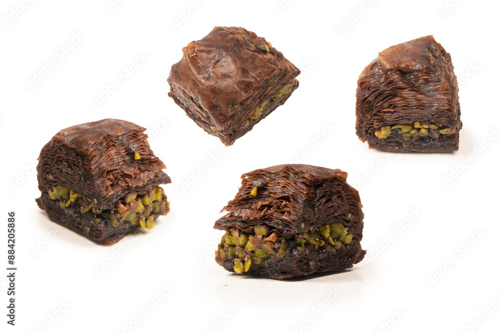 Turkish chocolate baklava isolated on white background. Turkish chocolate baklava isolated on white background.