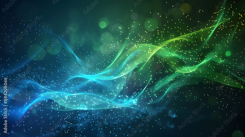 Digital Wave: Vibrant Blue and Green Particles Digital Wave: Vibrant Blue and Green Particles