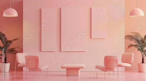 Light pink presentation boards in a corporate setting