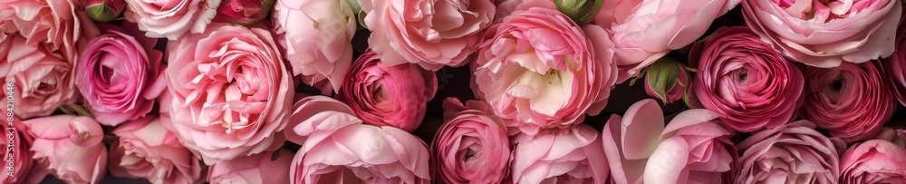 A close up of a bunch of pink roses. A close up of a bunch of pink roses.