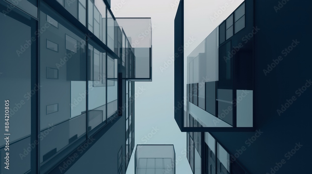 Obraz premium Modern Glass Facade of a Tall Building in an Urban Setting