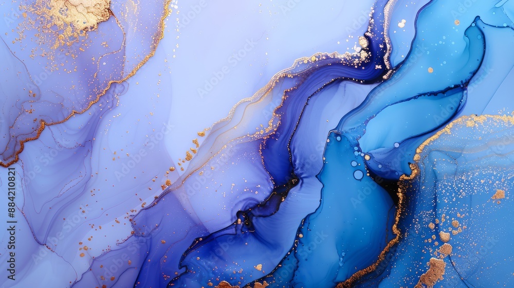 Fototapeta premium Captivating blue and gold abstract fluid art with flowing waves and textured patterns, perfect for creative projects.