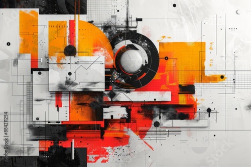 Abstract Composition with Geometric Shapes and Grunge Textures