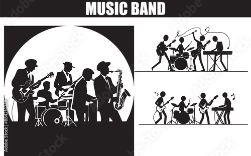 silhouette set of Band musicians playing music design