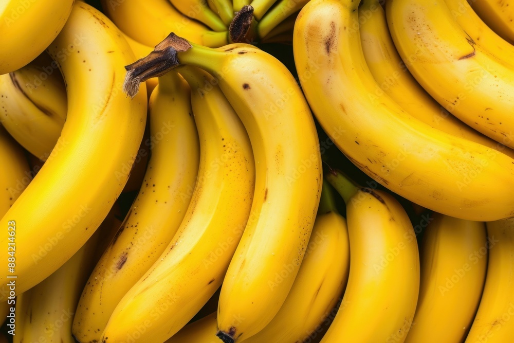 Close-up of a bunch of fresh, ripe yellow bananas with a natural background, perfect for a healthy, organic, and nutritious diet, great for vegetarian or vegan snacks, rich in potassium and vitamins Close-up of a bunch of fresh, ripe yellow bananas with a natural background, perfect for a healthy, organic, and nutritious diet, great for vegetarian or vegan snacks, rich in potassium and vitamins