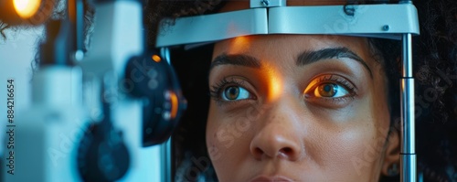 During an eye exam, a person receiving a glaucoma checkup, Glaucoma Awareness Month, early identification and care