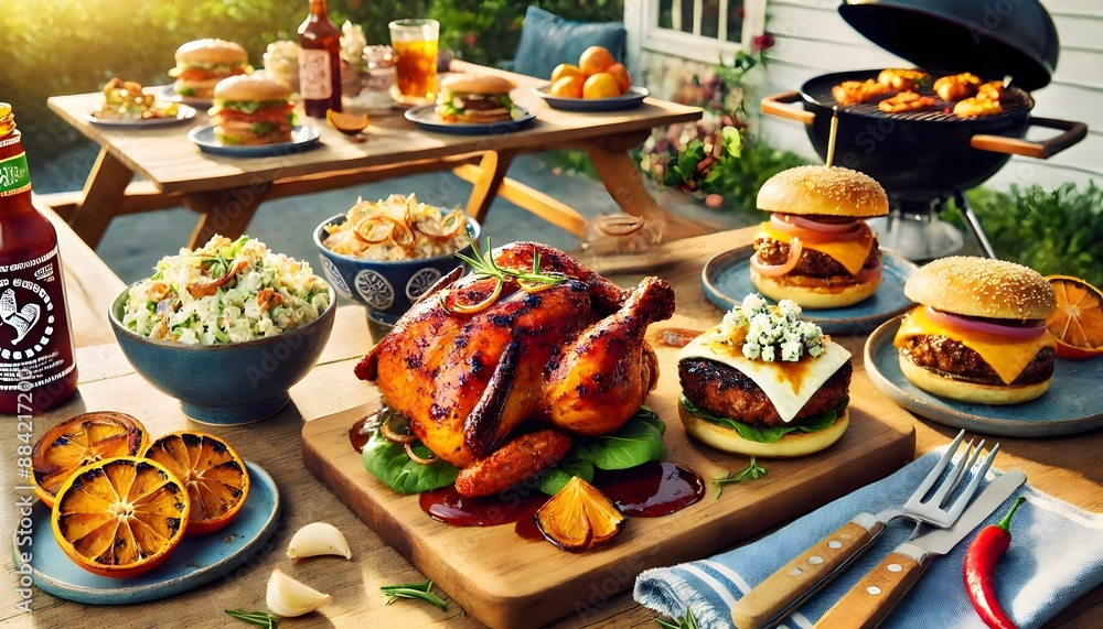 Classic BBQ dishes with Brine chicken in a sweet and spicy honey sriracha glaze, stuff burgers with melty brie and caramelized onions. Classic BBQ dishes with Brine chicken in a sweet and spicy honey sriracha glaze, stuff burgers with melty brie and caramelized onions.