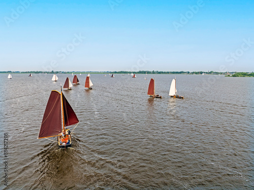 Aerial from the Fryske Praem sailing competition on the Heegermeer in the Netherlands photo