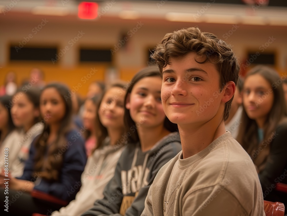 Obraz premium School assembly addressing teen dating violence, Teen Dating Violence Awareness Month, awareness and prevention
