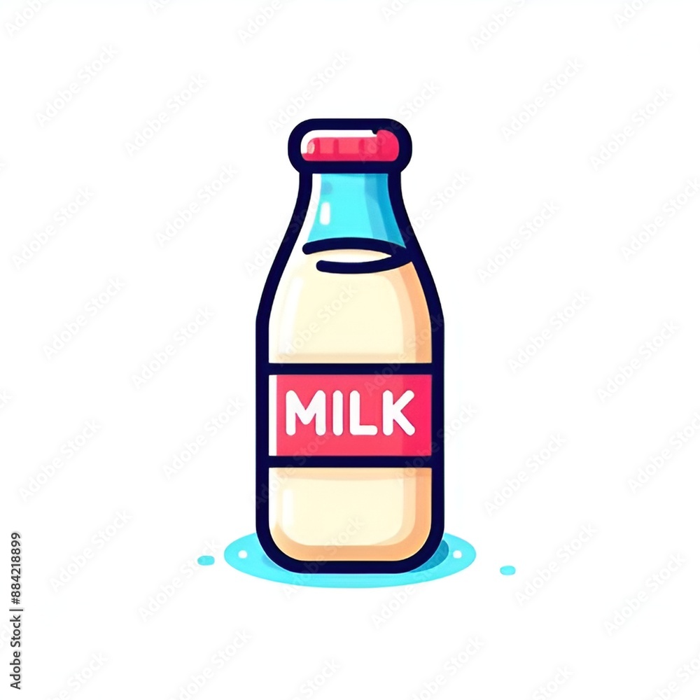 Cartoon style a bottle of milk on a white background, flat colors, in vector style Cartoon style a bottle of milk on a white background, flat colors, in vector style