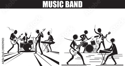 silhouette set of Band musicians playing music design