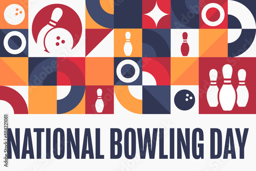 National Bowling Day. Holiday concept. Template for background, banner, card, poster with text inscription. Vector EPS10 illustration.