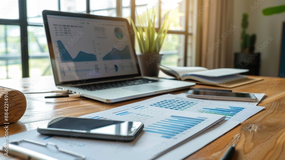 Business Analytics on Desk with Laptop and Smartphone. Business Analytics on Desk with Laptop and Smartphone.