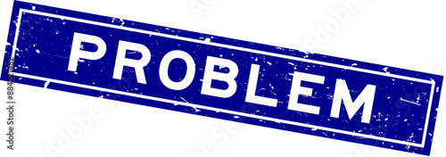 Grunge blue problem word square rubber seal stamp on white background