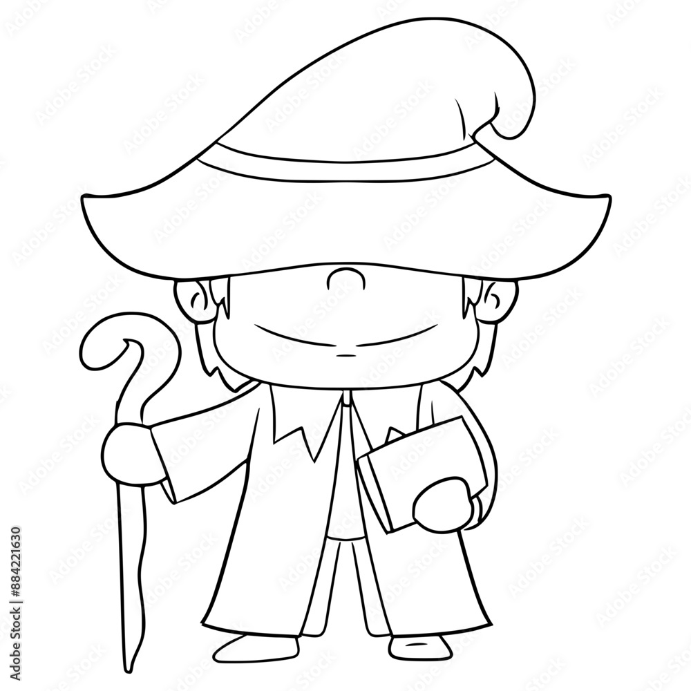 wizard illustration hand drawn outline vector wizard illustration hand drawn outline vector