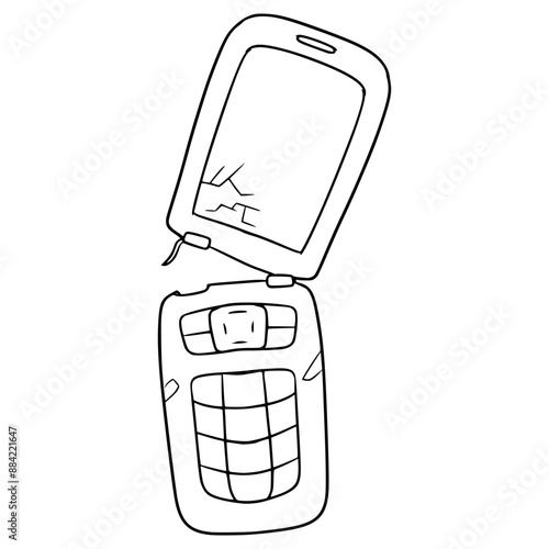 broken flip cellphone illustration hand drawn outline vector