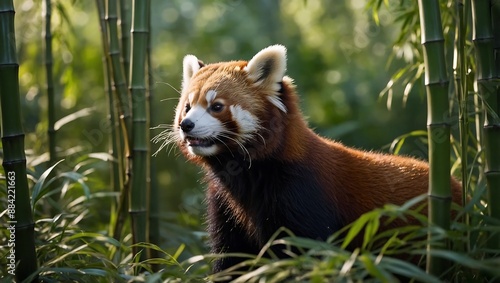 Charming red pandas frolicking in bamboo forest