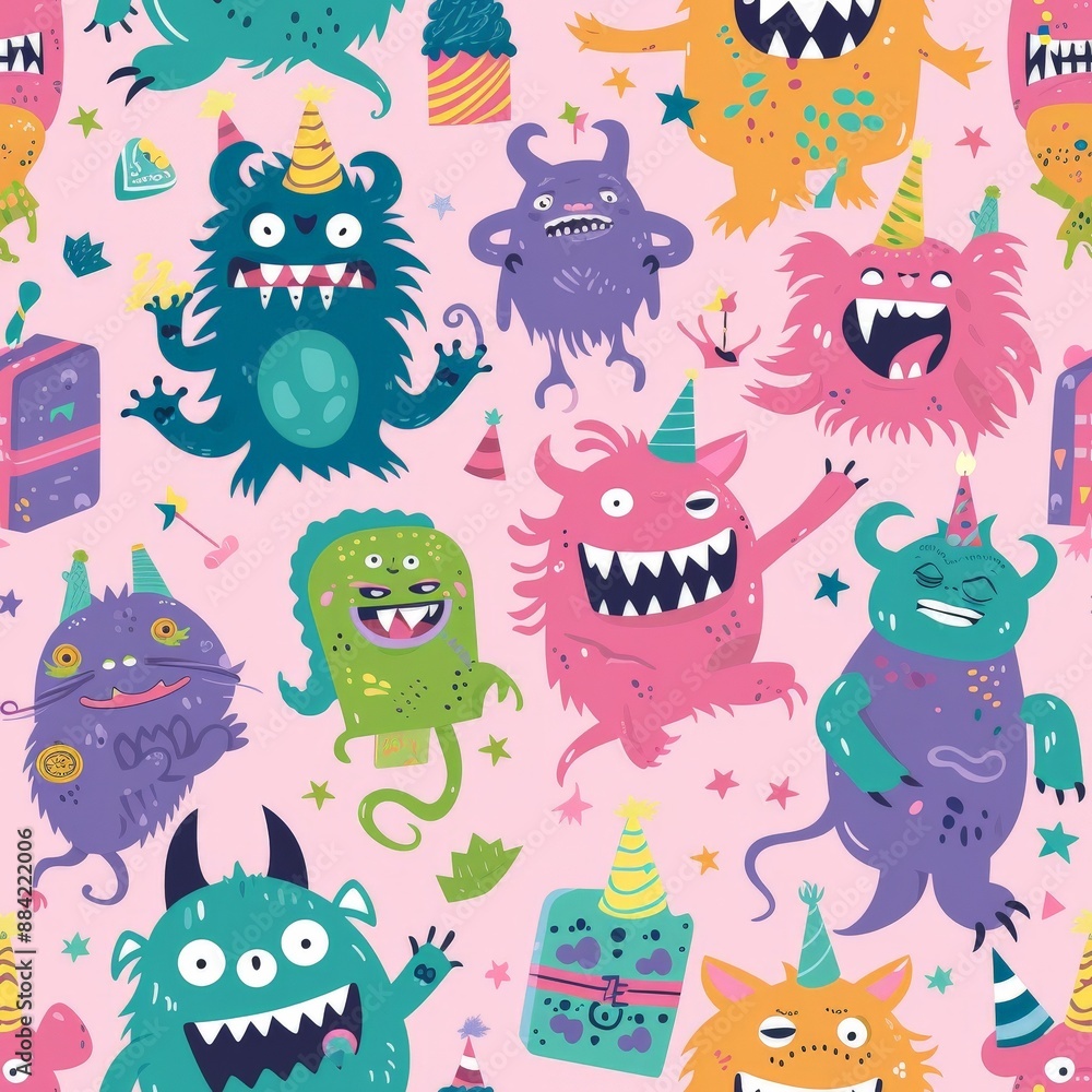 Cute and colorful monsters having a birthday party Cute and colorful monsters having a birthday party