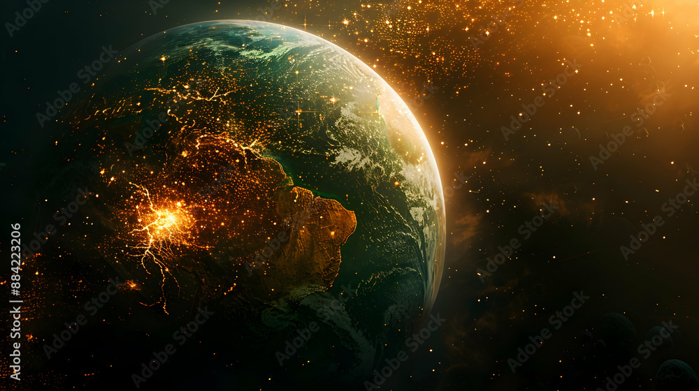 Naklejka premium A dystopian solar planet experiencing the effects of dark matter, with strange gravitational anomalies and distortions 