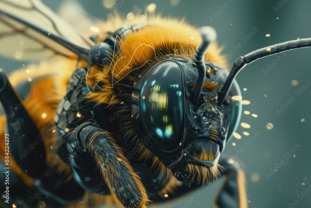 Autonomous Robotic bee closeup. Art insect. Generate AI Autonomous Robotic bee closeup. Art insect. Generate AI