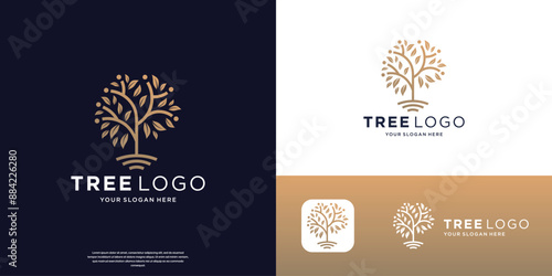  tree minimal logo vector symbol illustration design, nature tree line art logo design