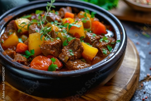 Flavorful Beef stew vegetables sauce. Meal recipe. Generate Ai