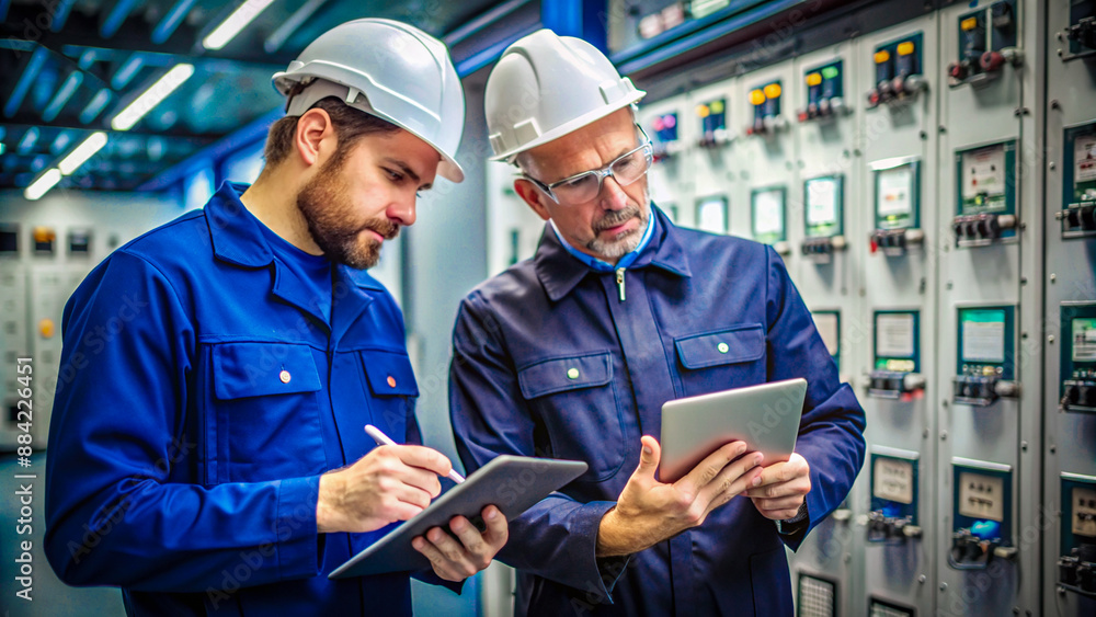 Engineers Using Tablet in Industrial Setting. Engineers Using Tablet in Industrial Setting.