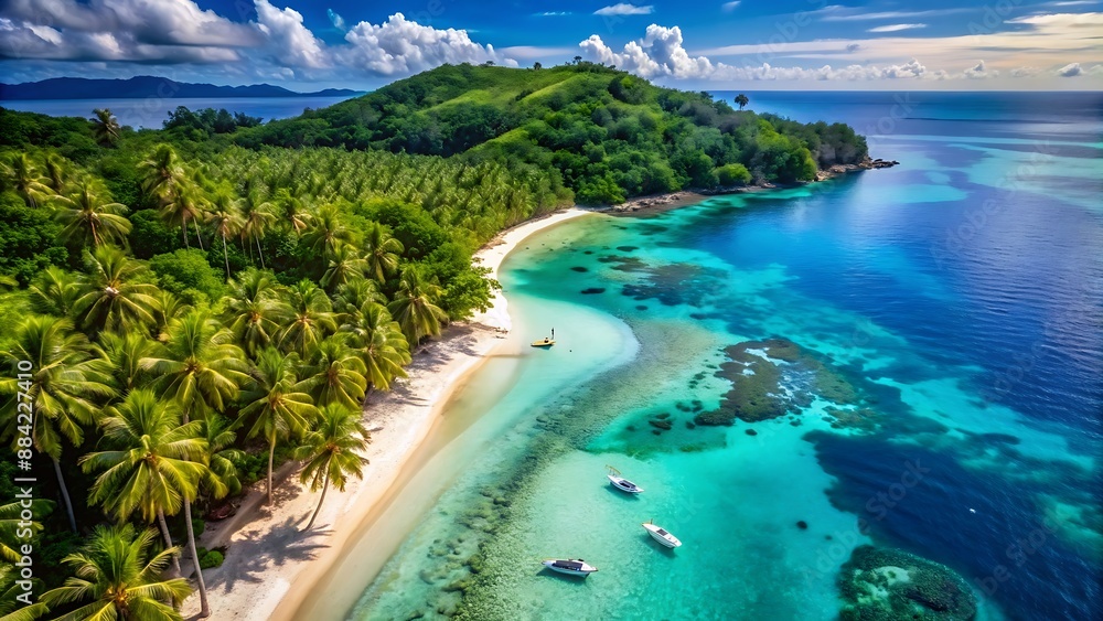 Tropical Paradise Island Beach Aerial View. Tropical Paradise Island Beach Aerial View.