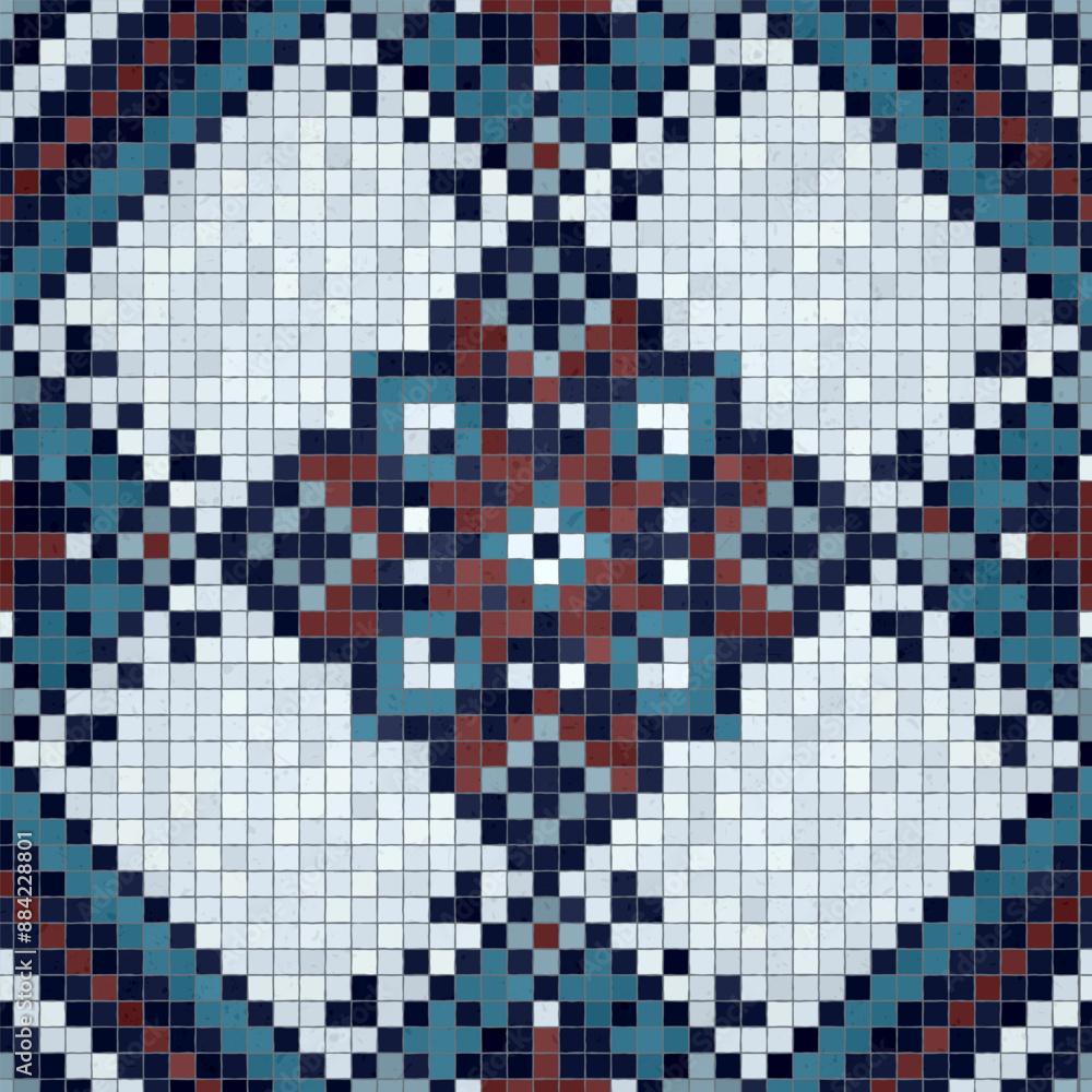 Fototapeta premium Mosaic tiles background, seamless vector pattern