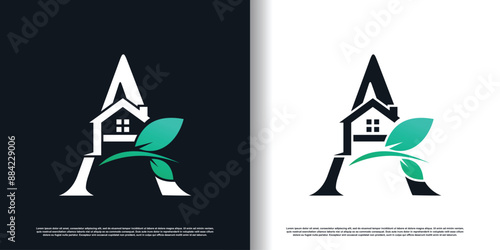 Green house logo design template with letter a concept Premium Vector