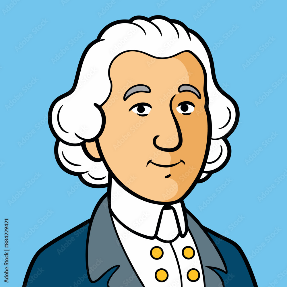 Fototapeta premium Cartoon of George Washington with different facial expressions in formal attire