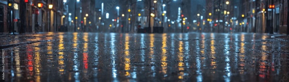 photograph city street night street is wet there photograph city street night street is wet there