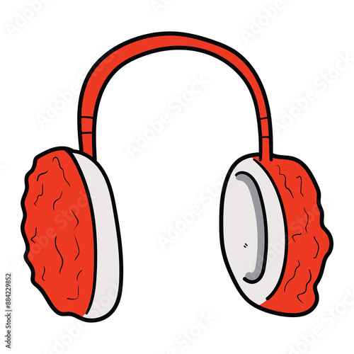 Hand drawn cartoon red earmuffs on a white background.