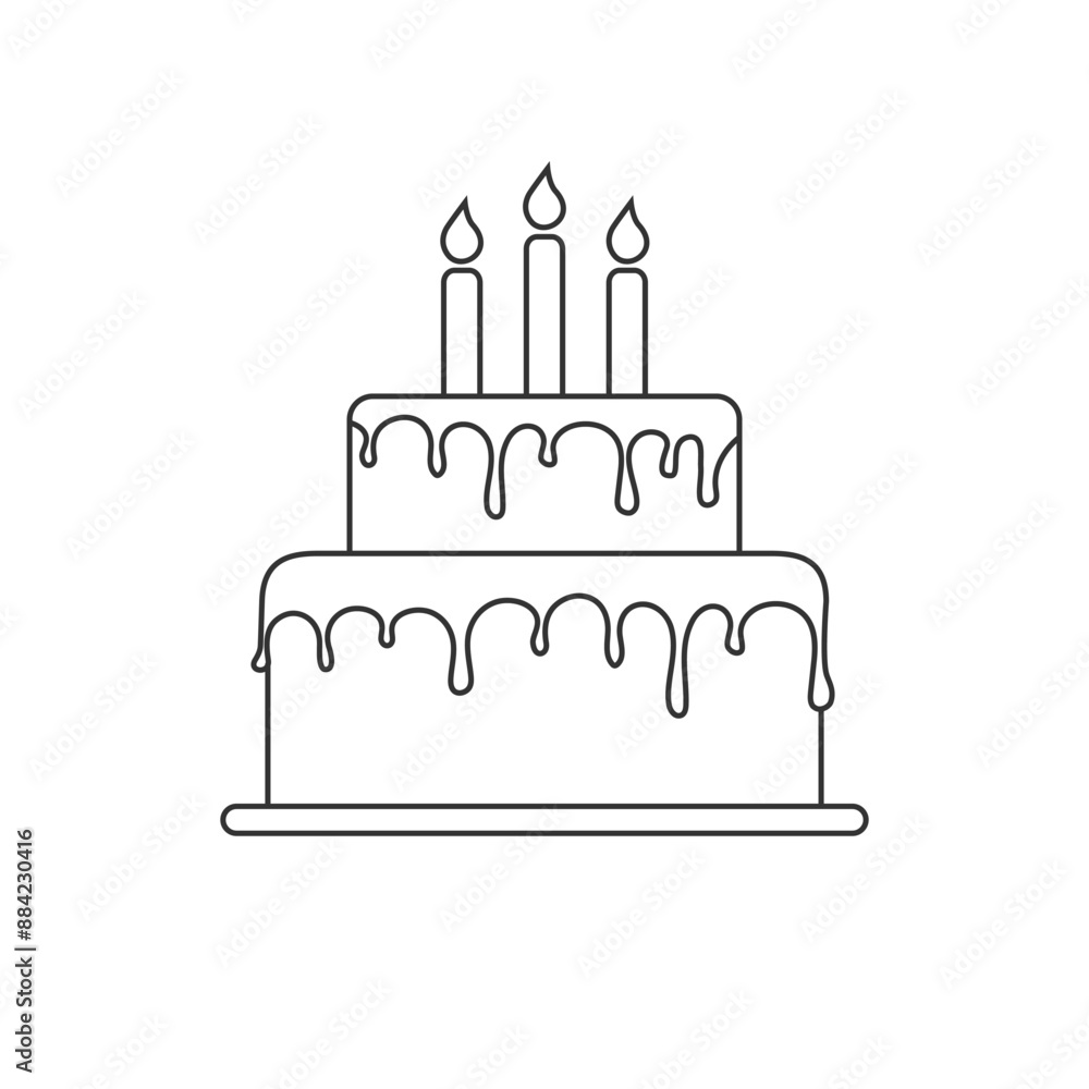 Happy Birthday and Cake Line Icon. Vector Happy Birthday and Cake Line Icon. Vector
