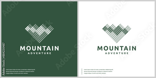 peak logo with abstract line art, sports equipment, logo graphic design.