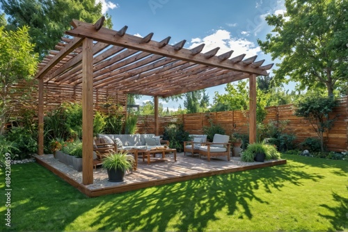 Wallpaper Mural beautiful backyard wooden pergola attached to structure structur Torontodigital.ca