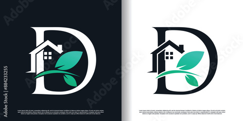 Green house logo design template with letter d concept Premium Vector