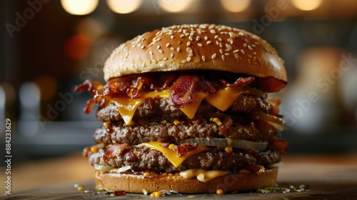 Double burguer with cheese and bacon photo