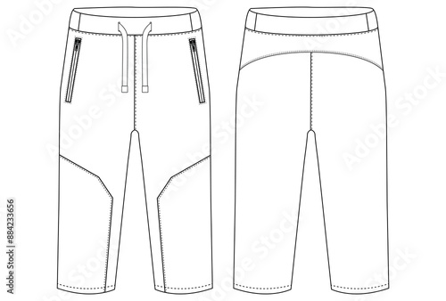 Three quarter Shorts trousers design concept vector template, with front and back view for Soccer, basketball, Volleyball,
