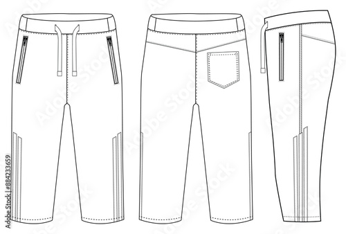 Three quarter Shorts trousers design concept vector template, with front and back view for Soccer, basketball, Volleyball,
