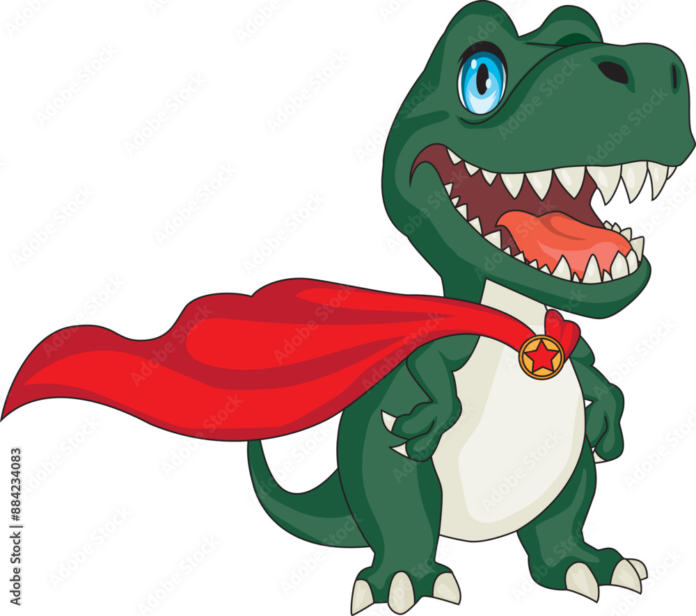 Obraz premium Superhero T-Rex Dinosaur Tyrannosaurus With Red Cape vector