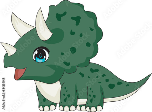 Cute dino green Triceratops dinosaur vector